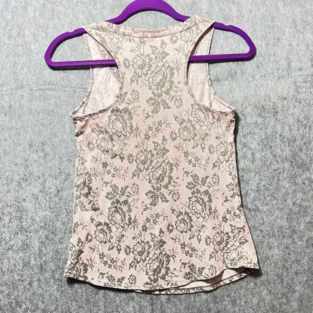 ELLE Floral Tank Top with Beaded Necklace Detail Gray Pink Size S - Picture 7 of 8